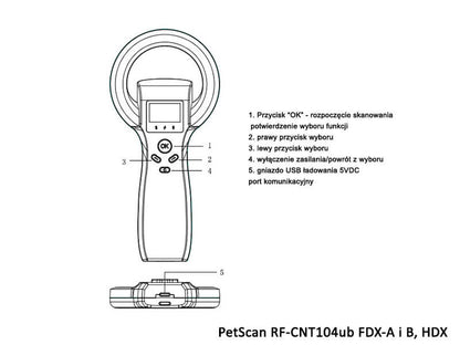 Czytnik mikrochipów PetScan RF-CNT104ub  11784/11785  FDX-B, FDX-A, HDX