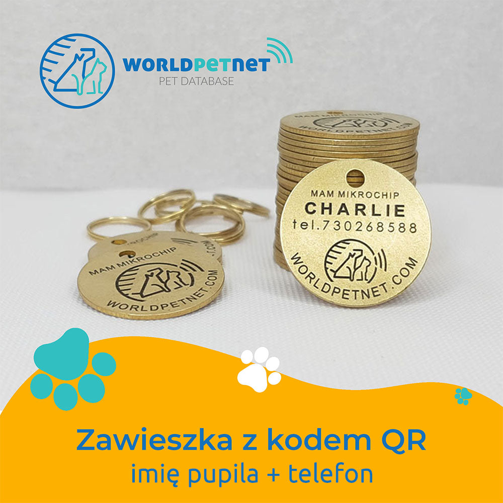 Zawieszka z kodem QR umożliwiającym szybką identyfikację psa lub kota